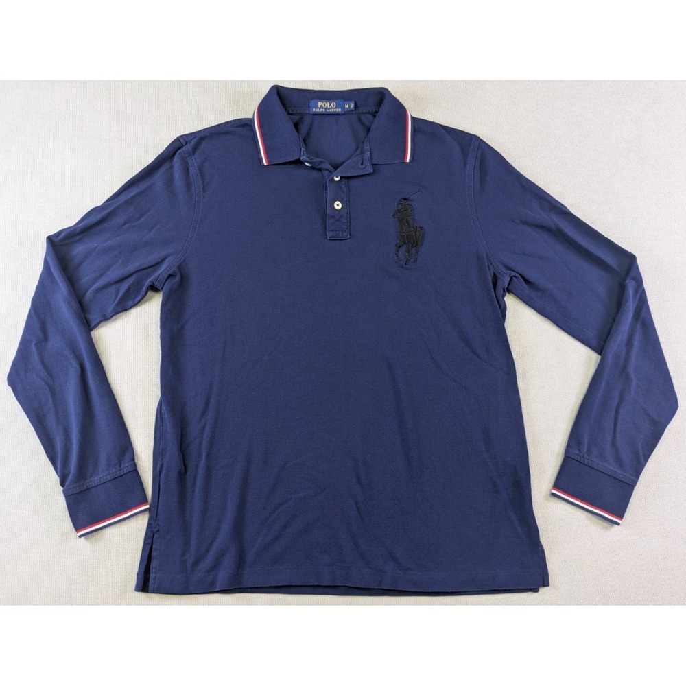 Polo Ralph Lauren Shirt Mens Medium Blue Big Pony Polo Long Sleeve Preppy